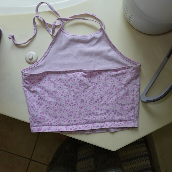 Pink Daisy Sakura Halter Tie Crop Top- BP - Picture 2 of 2